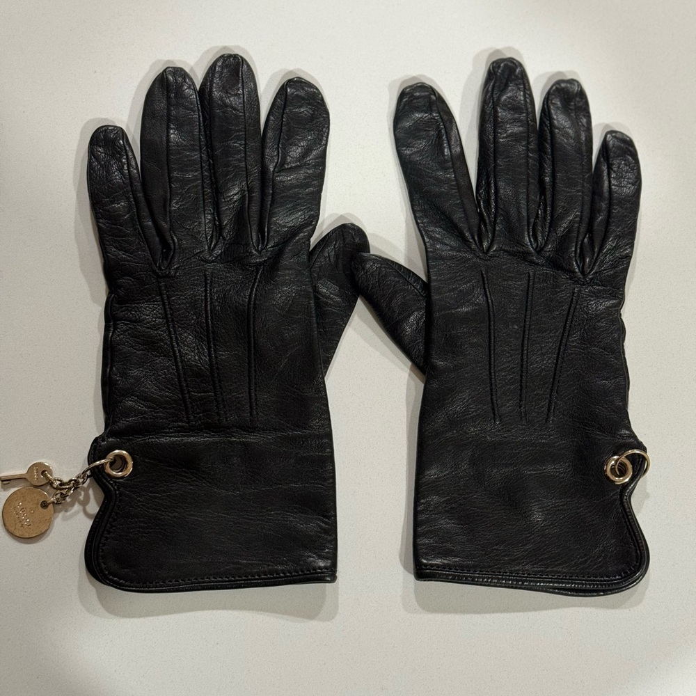 Black Leather Gucci Women Gloves - Picture 4 of 7